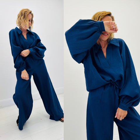Éclat d'Indigo — ensemble fluide bleu marine